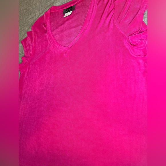 Slinky Brand Hot Pink V-Neck Short Sleeve Top - Picture 7 of 7